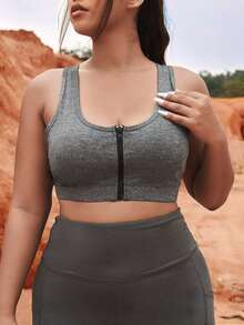 Plus High Support Zip Up Sports Bra - Grey - View 3