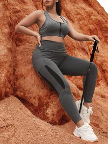 Plus High Support Zip Up Sports Bra - Grey - View 5