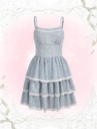 فستان كامي زهر ديزي دانتيل متباين اللون حافة طبقات