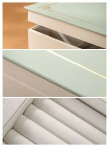 CASEGRACE 1 件书形 PU 皮革珠宝盒收纳盒耳环戒指项链珠宝收纳盒适用于婚礼生日礼物盒、返校礼物 - 綠色 - 查看 5