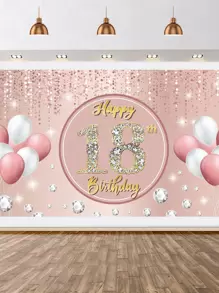 1pc Slogan Graphic Background Cloth, Polyester Backdrop Banner For Birthday Party - Multicolor - View 1