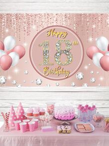 1pc Slogan Graphic Background Cloth, Polyester Backdrop Banner For Birthday Party - Multicolor - View 2