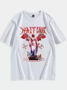 ROMWE MEN Guys Cotton Figure Print Tee - White - View 1