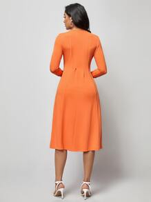 SHEIN Clasi Đầm Uốn nếp màu trơn Giải trí - trái cam - Xem 2