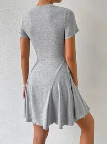 SHEIN EZwear Solid Round Neck Dress - Light Grey - View 2