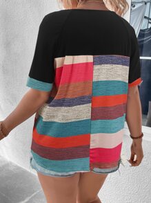 SHEIN LUNE 大碼撞色紐扣細節插肩袖T恤 - 彩色 - 查看 2