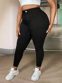 SHEIN SXY Plus Solid Skinny Jeans - Black - View 4