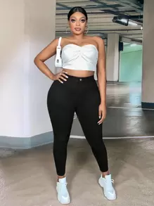 SHEIN SXY Plus Solid Skinny Jeans - Black - View 6