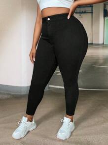 SHEIN SXY Plus Solid Skinny Jeans - Black - View 8