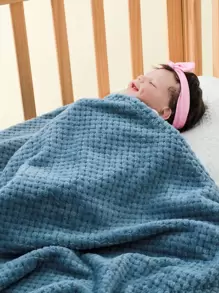 1pc Baby Solid Plush Swaddling Blanket - Blue - View 1