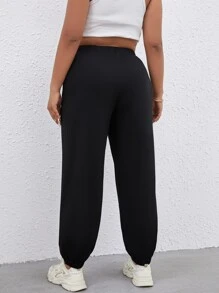 Flirla Pantalones deportivos con diseño de parche de letra - Negro - Ver 2