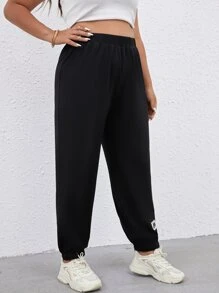 Flirla Pantalones deportivos con diseño de parche de letra - Negro - Ver 3