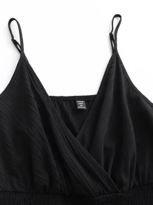 Flirla 大碼荷葉邊吊帶連體短褲 - 黑色 - 查看 4