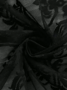 Black Lace Decor Single Panel Sheer Curtain, Polyester Light Filtering Privacy Sheer Curtain For Living Room And Bedroom - Black - View 6