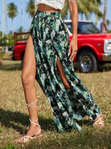 SHEIN VCAY 熱帶圖案高衩半身裙 - 彩色 - 查看 7