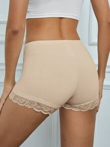 SHEIN Tall Lace Trim Biker Shorts - Apricot - View 2