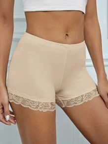 SHEIN Tall Lace Trim Biker Shorts - Apricot - View 3