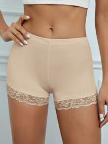 SHEIN Tall Lace Trim Biker Shorts - Apricot - View 4