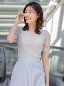 DAZY Contrast Mesh Puff Sleeve Knit Top - Light Grey - View 4