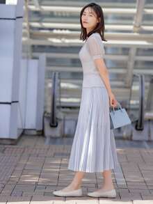 DAZY Contrast Mesh Puff Sleeve Knit Top - Light Grey - View 9