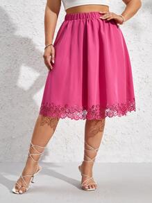 SHEIN VCAY Plus Laser Cut Out Skirt - Hot Pink - View 1
