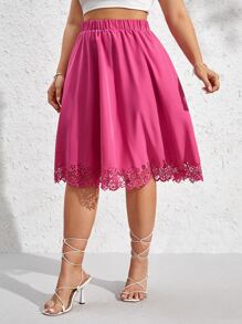 SHEIN VCAY Plus Laser Cut Out Skirt - Hot Pink - View 3