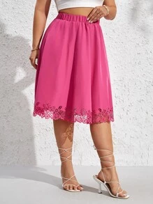 SHEIN VCAY Plus Laser Cut Out Skirt - Hot Pink - View 4