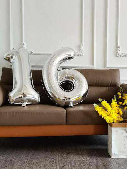 1pc 32 Inch Metal Color Aluminum Foil Digit Balloon, Slim Style, Wedding Birthday Party Decor