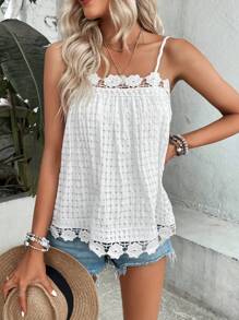 Breezaya Áo khoác và áo lót dành cho xe tăng nữ Đề can Tương phản ren màu trơn Boho - trắng - Xem 6
