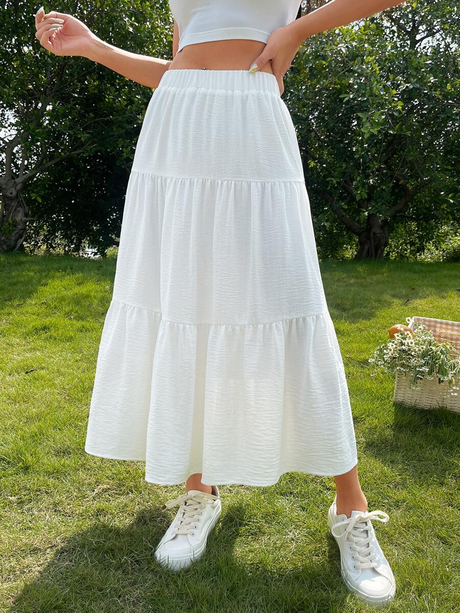 Soleia Solid Layered Hem Skirt - White - View 1