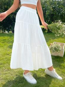 Soleia Solid Layered Hem Skirt - White - View 4