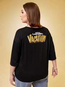 Warner Bros 100 Years X SHEIN Áo thun Plus size Hoạt hình Slogan Giải trí - màu đen - Xem 3