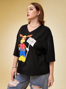 Warner Bros 100 Years X SHEIN Áo thun Plus size Hoạt hình Slogan Giải trí - màu đen - Xem 5