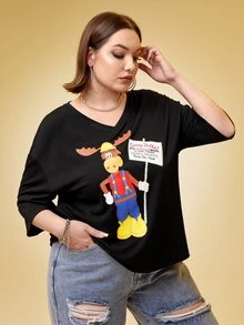 Warner Bros 100 Years X SHEIN Áo thun Plus size Hoạt hình Slogan Giải trí - màu đen - Xem 6