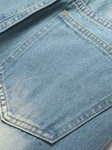 Men Cotton Bear & Letter Patched Ripped Slim Straight Jeans - Light Wash - View 4