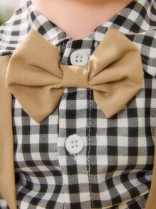 男嬰格子圖案前蝴蝶結襯衫和背帶短褲 - 彩色 - 查看 6