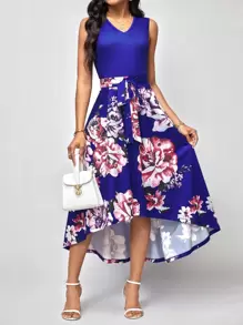 SHEIN Clasi Đầm Thắt lưng Cao thấp Dây kéo Hoa Boho - Nhiều màu - Xem 3