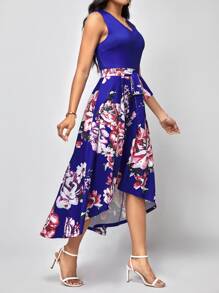 SHEIN Clasi Đầm Thắt lưng Cao thấp Dây kéo Hoa Boho - Nhiều màu - Xem 6