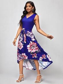 SHEIN Clasi Đầm Thắt lưng Cao thấp Dây kéo Hoa Boho - Nhiều màu - Xem 7