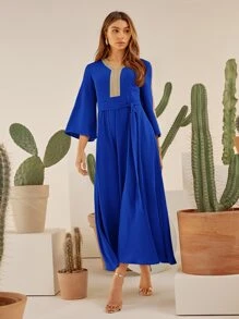 Al Najma Contrast Tape Belted Dress - Royal Blue - View 2