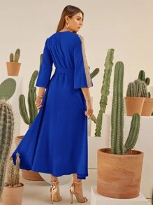 Al Najma Contrast Tape Belted Dress - Royal Blue - View 5