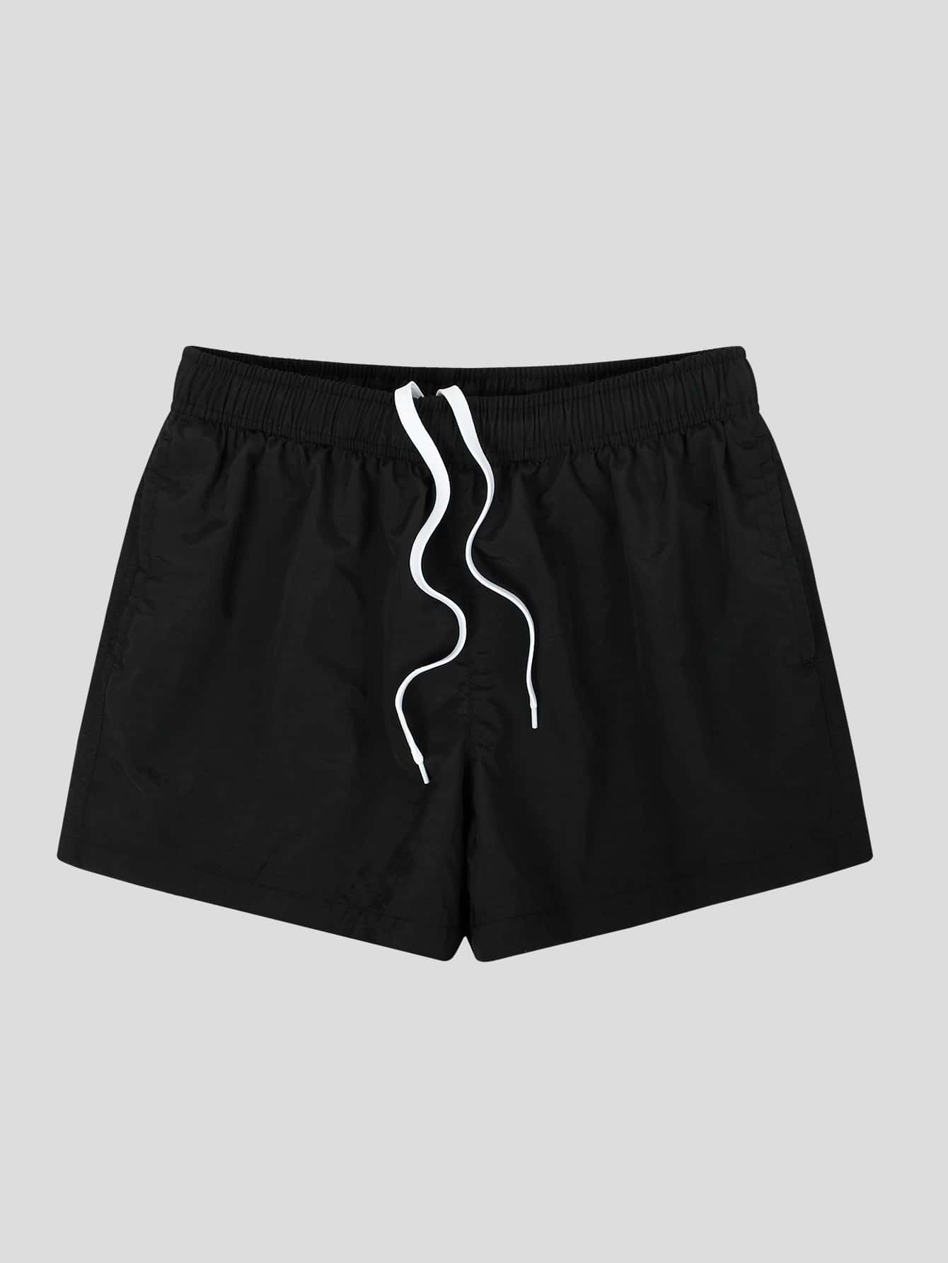 Men Drawstring Waist Swim Trunks - Black - View 1
