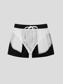 Men Drawstring Waist Swim Trunks - Black - View 3