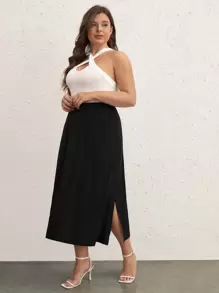 SHEIN BASICS Váy Plus Size màu trơn Giải trí - màu đen - Xem 2