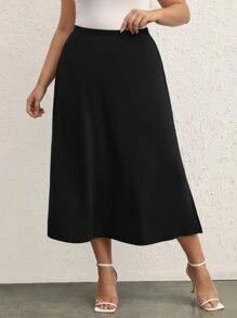 SHEIN BASICS Váy Plus Size màu trơn Giải trí - màu đen - Xem 3