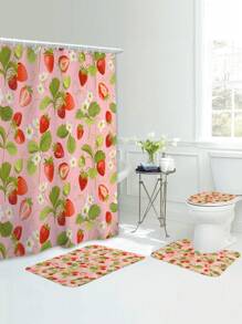 1入組草莓圖案浴室毯或者1入組淋浴現代滌綸馬桶墊 - 彩色 - 查看 1