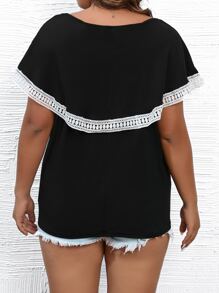 SHEIN LUNE Camiseta con encaje en contraste - Blanco y Negro - Ver 2