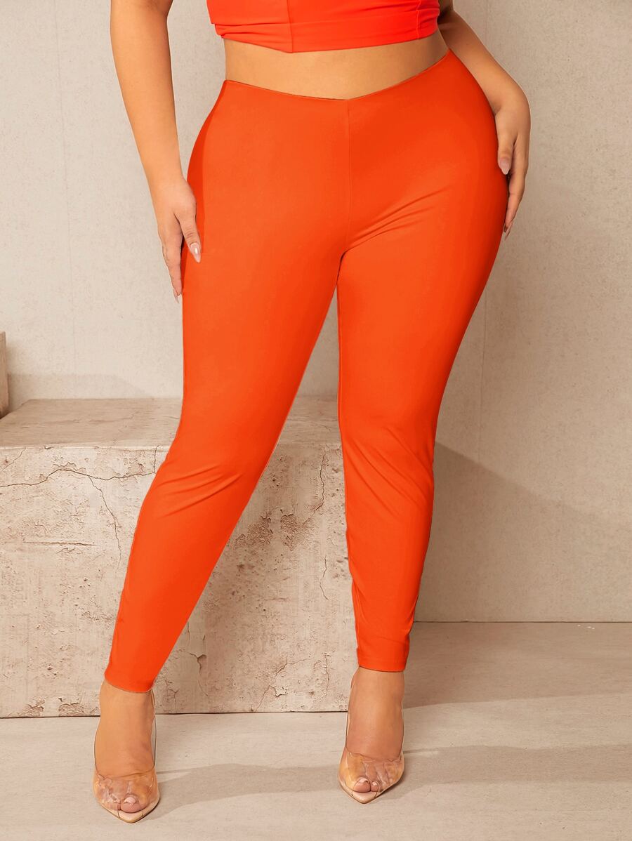 SHEIN SXY Plus Neon Orange Leggings - Orange - View 1