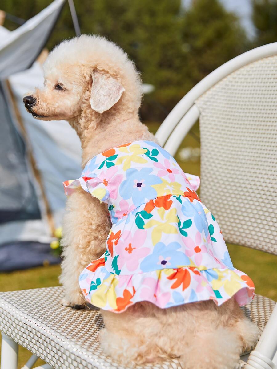 PETSIN 1pc Flower Print Pet Dress For Cat And Dog For Summer