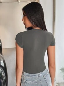 SHEIN ICON Star Sequin Detail Crop Tee - Grey - View 4